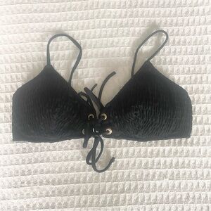 Victoria's Secret Black Lace-Up smocked swim top Medium